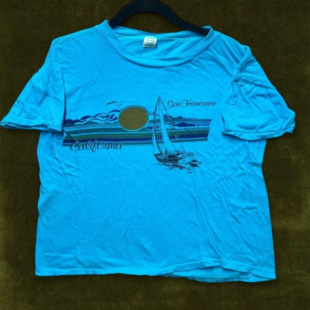 Vintage 1980s San Francisco Sailboat Puff Sleeve Tee - Modern S/M